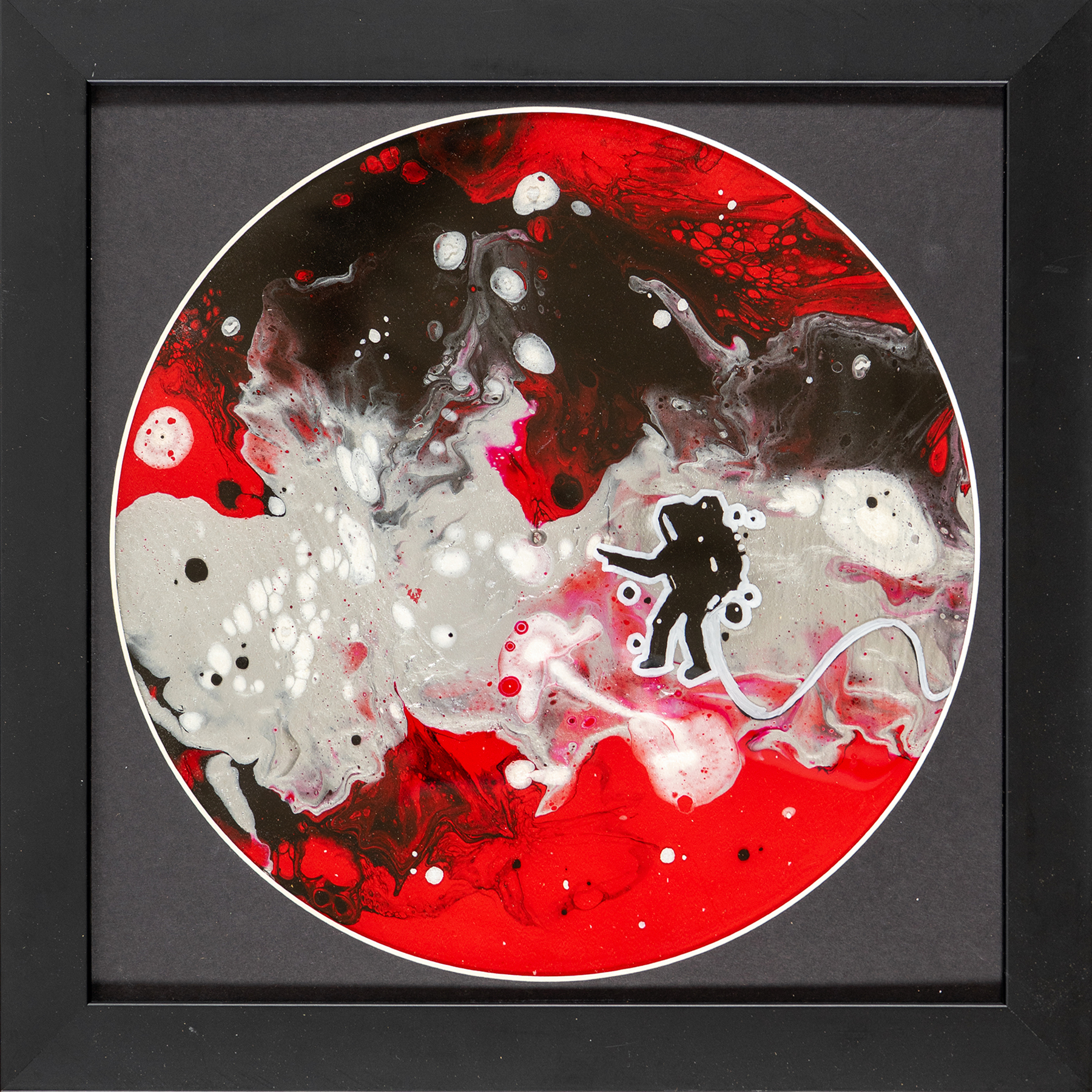 Front view of Glitch in the Cosmos vinyl record art in a frame