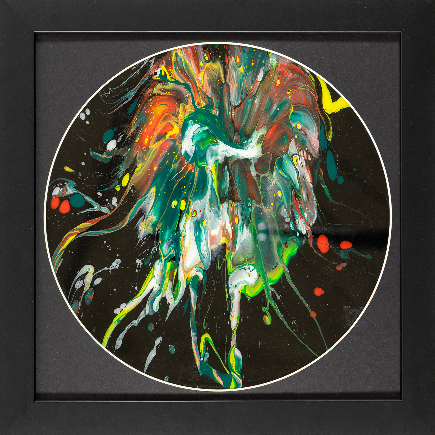 Front view of Turbo Jellyfish vinyl record art in a frame